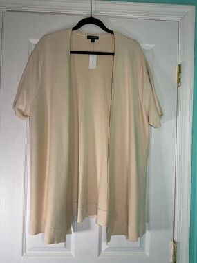 Lane Bryant Cream Open Front Short Sleeve Cardigan